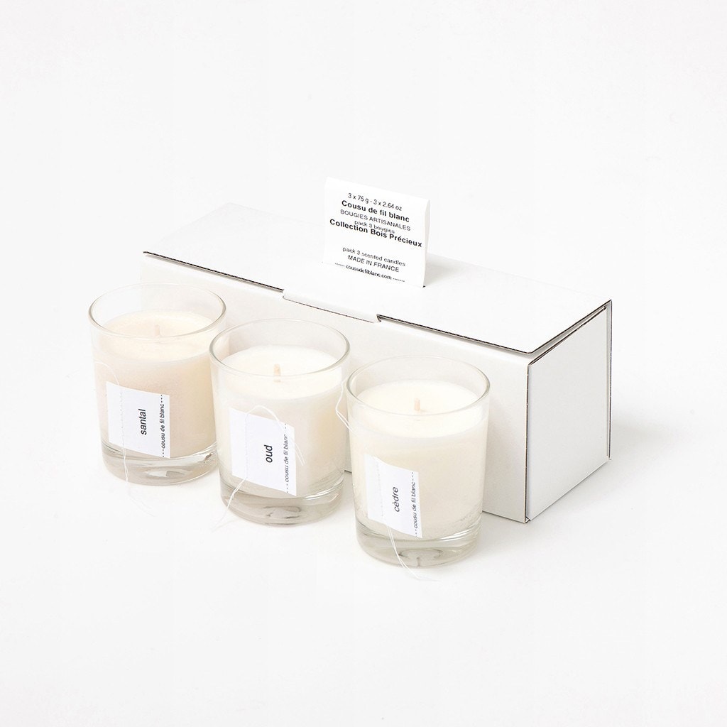 soy candle gift set cousu de fil blanc the precious woods